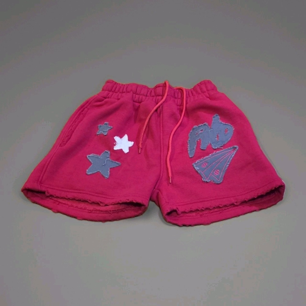 Fly N Discreet FND Pink Women's Fleece Shorts Star Patches distress Size Large